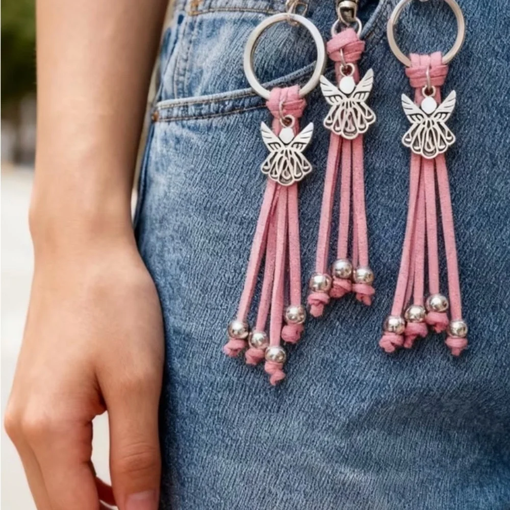 Pink Angel Tassel Keychain/Bag Charm Set
